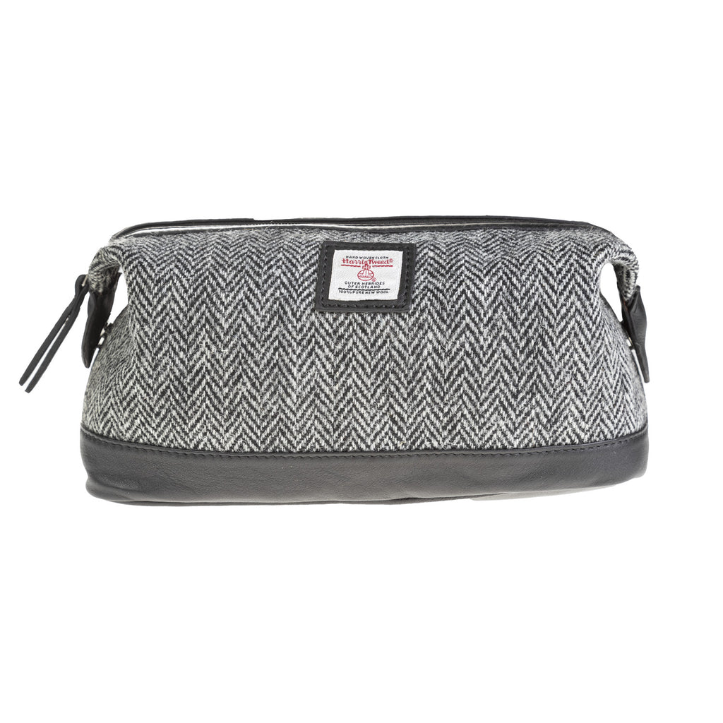 Ht Leather Large Wash Bag Black & White Herringbone / Black