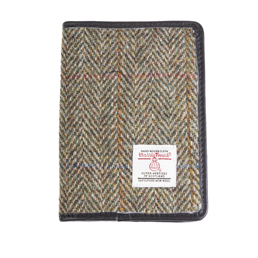 Harris Tweed Leather Passport Cover Lt Brown Check / Black
