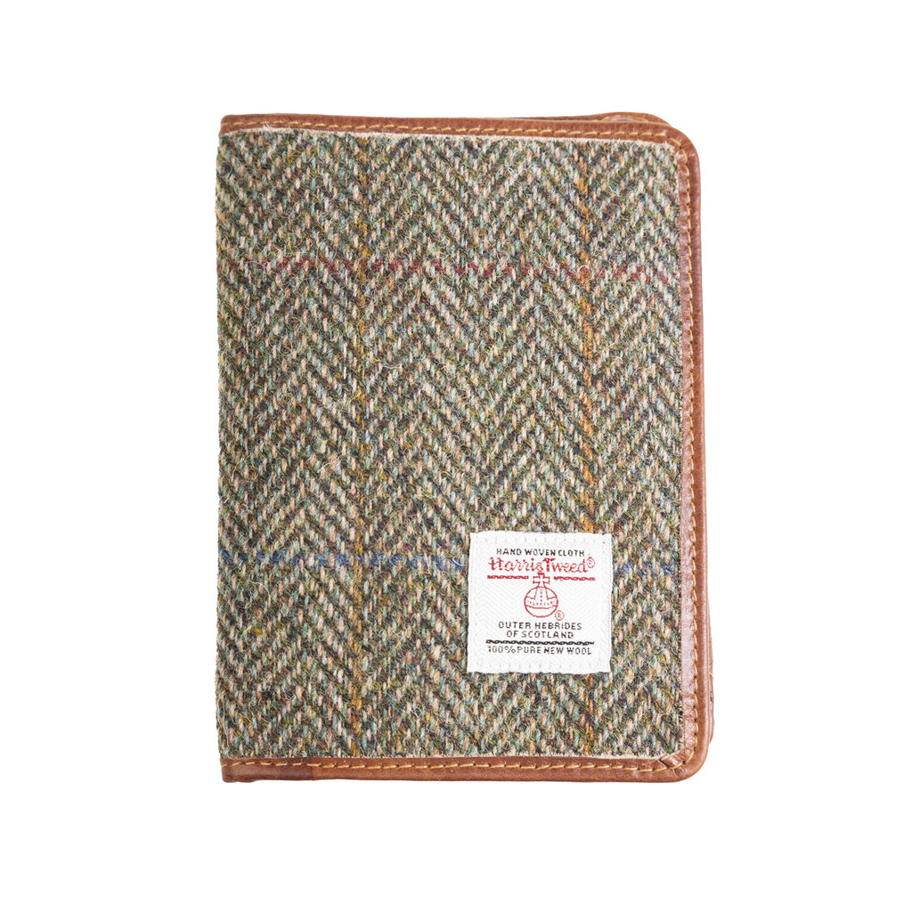 Harris Tweed Leather Passport Cover Lt Brown Check / Tan