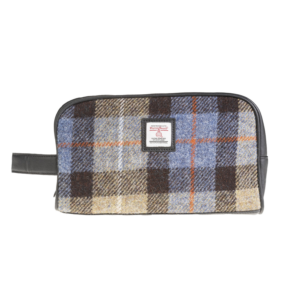 Ht Vegan Leather Wash Bag Blue & Brown Check / Black