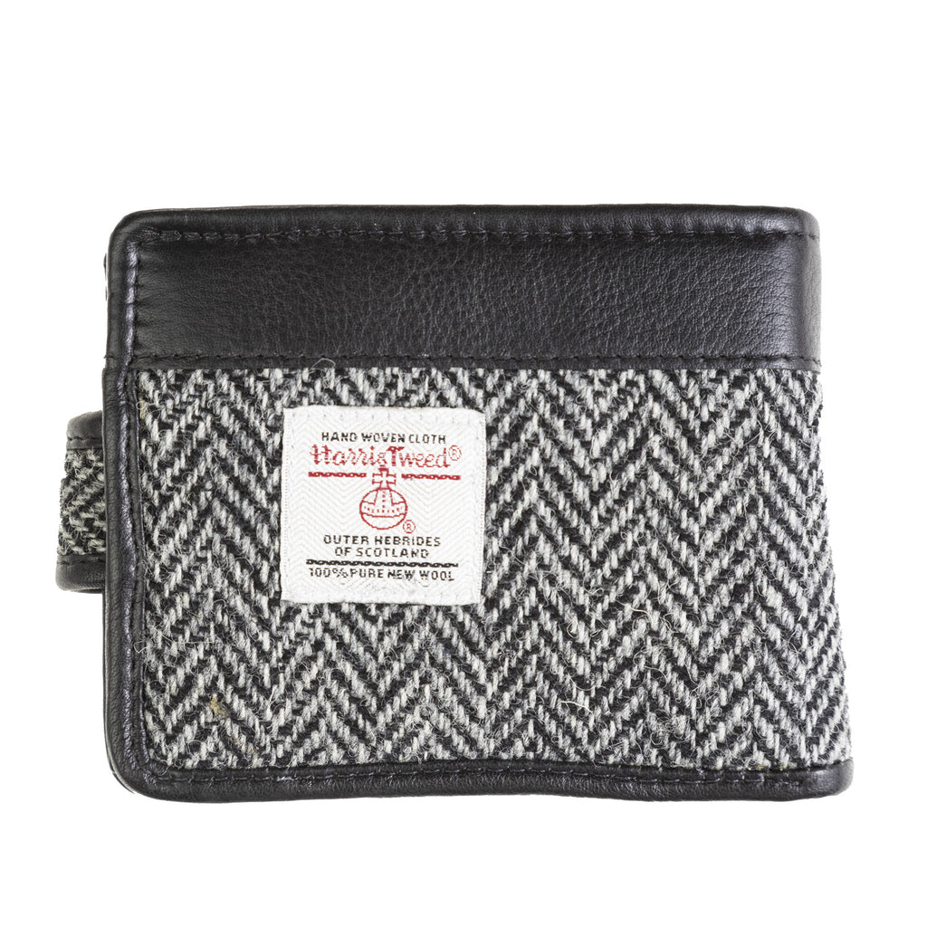 Mens Ht Leather Wallet With Loop Closer Black & White Herringbone / Black