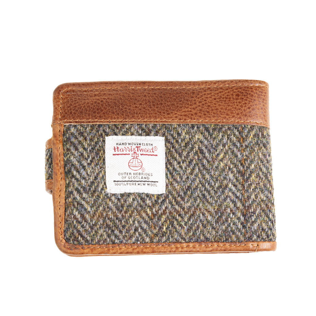 Mens Ht Leather Wallet With Loop Closer Brown Herringbone / Tan
