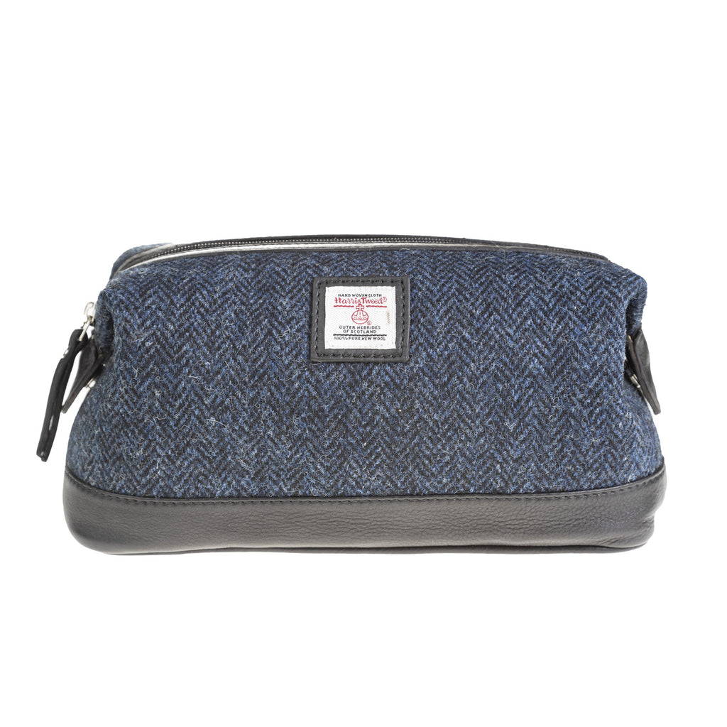 Ht Leather Large Wash Bag Navy Blue Herringbone / Black