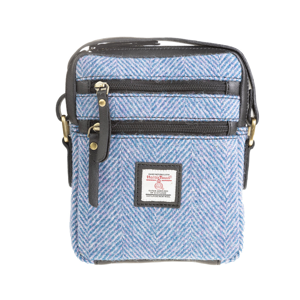 Ht Vegan Leather Small Cross Body Bag Blue & Pink Herringbone / Black
