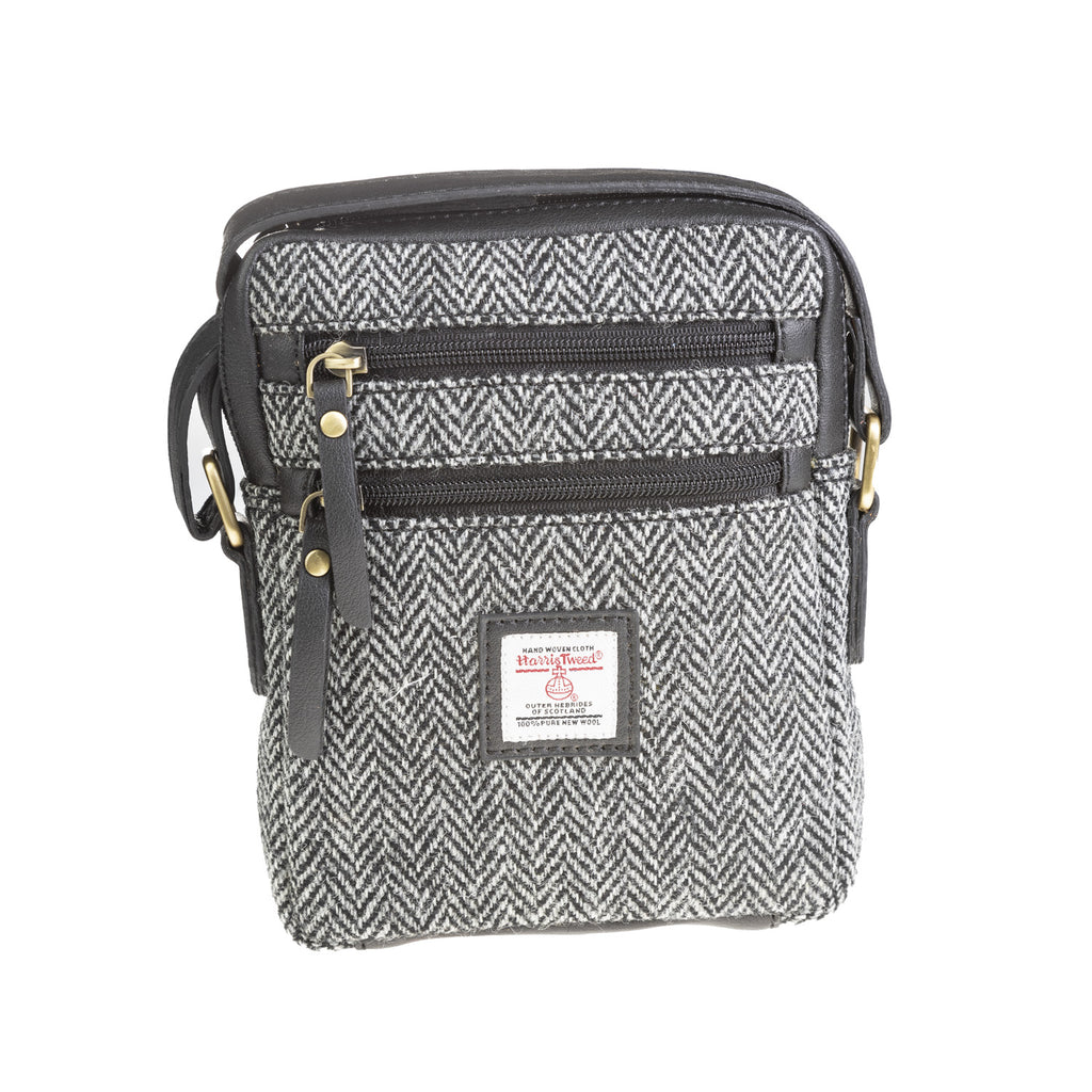 Ht Vegan Leather Small Cross Body Bag Black & White Herringbone / Black