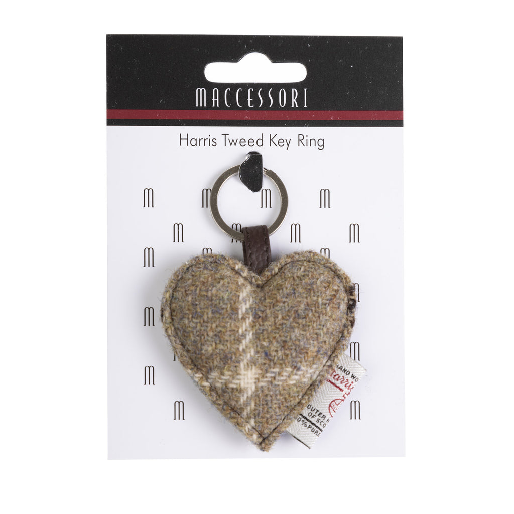 Keyring Heart Blue/Brown Check