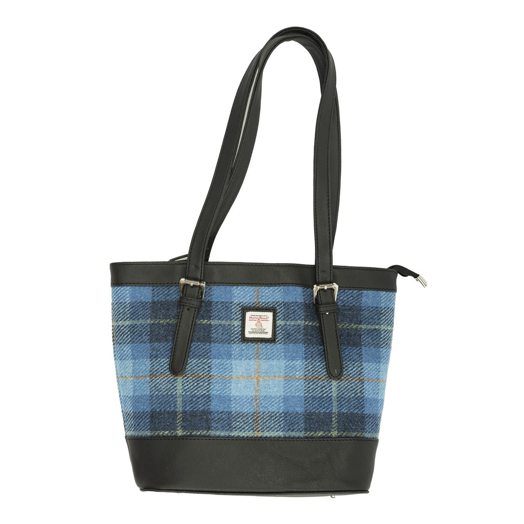 Ht Vegan Leather Tote Bag Blue Check / Black