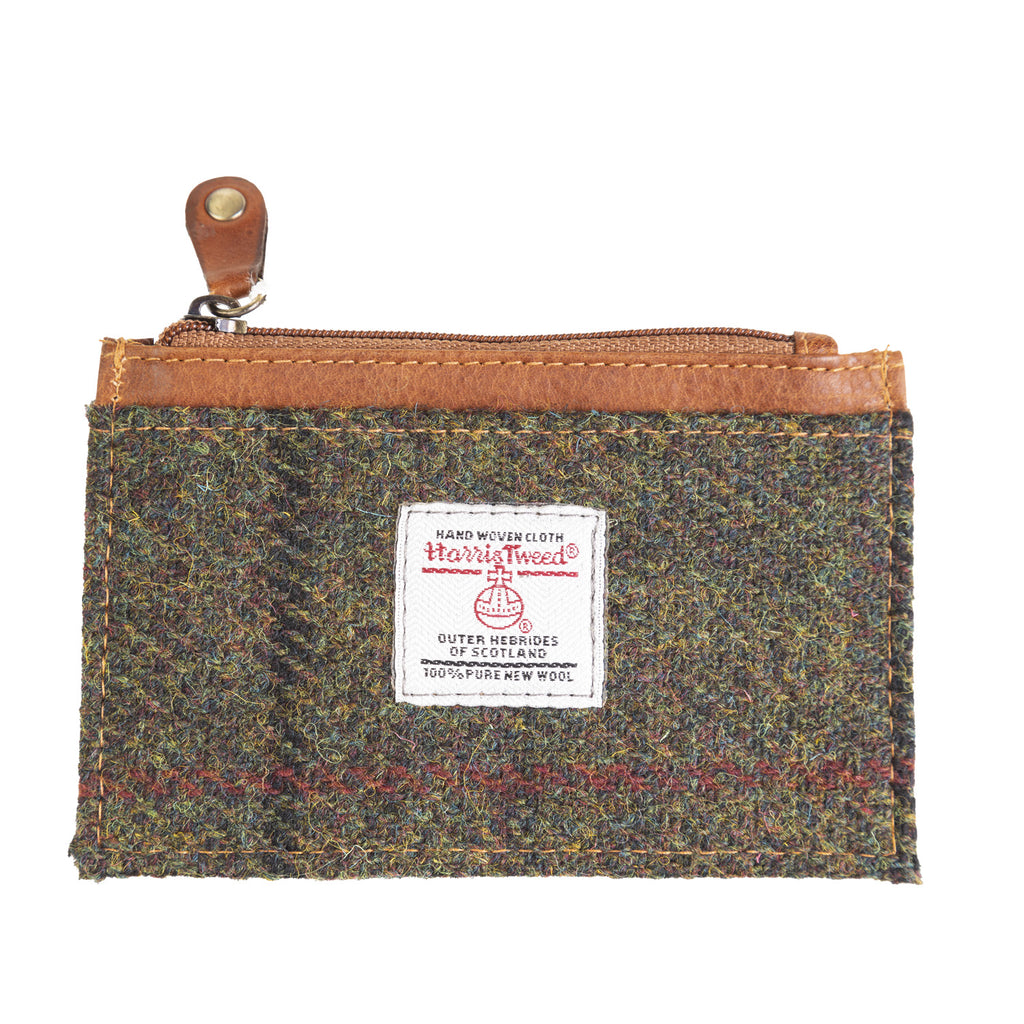 Ht Leather Coin Purse With Card Holder Dark Green Check / Tan