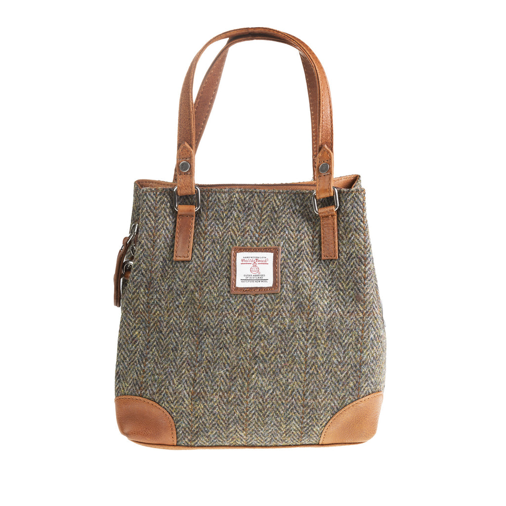 Ladies Ht Leather Hand Bag Brown Herringbone / Tan