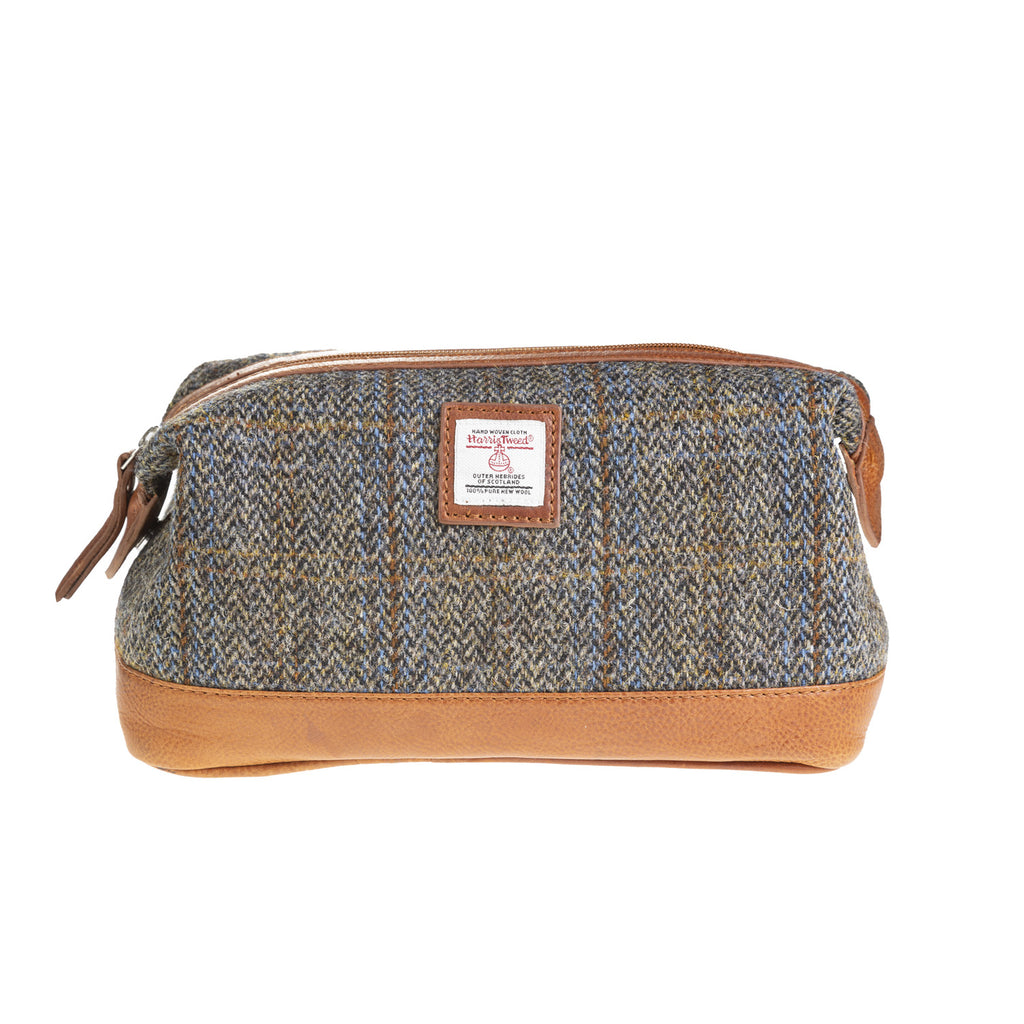 Ht Leather Large Wash Bag Blue & Brown Check Hb / Tan