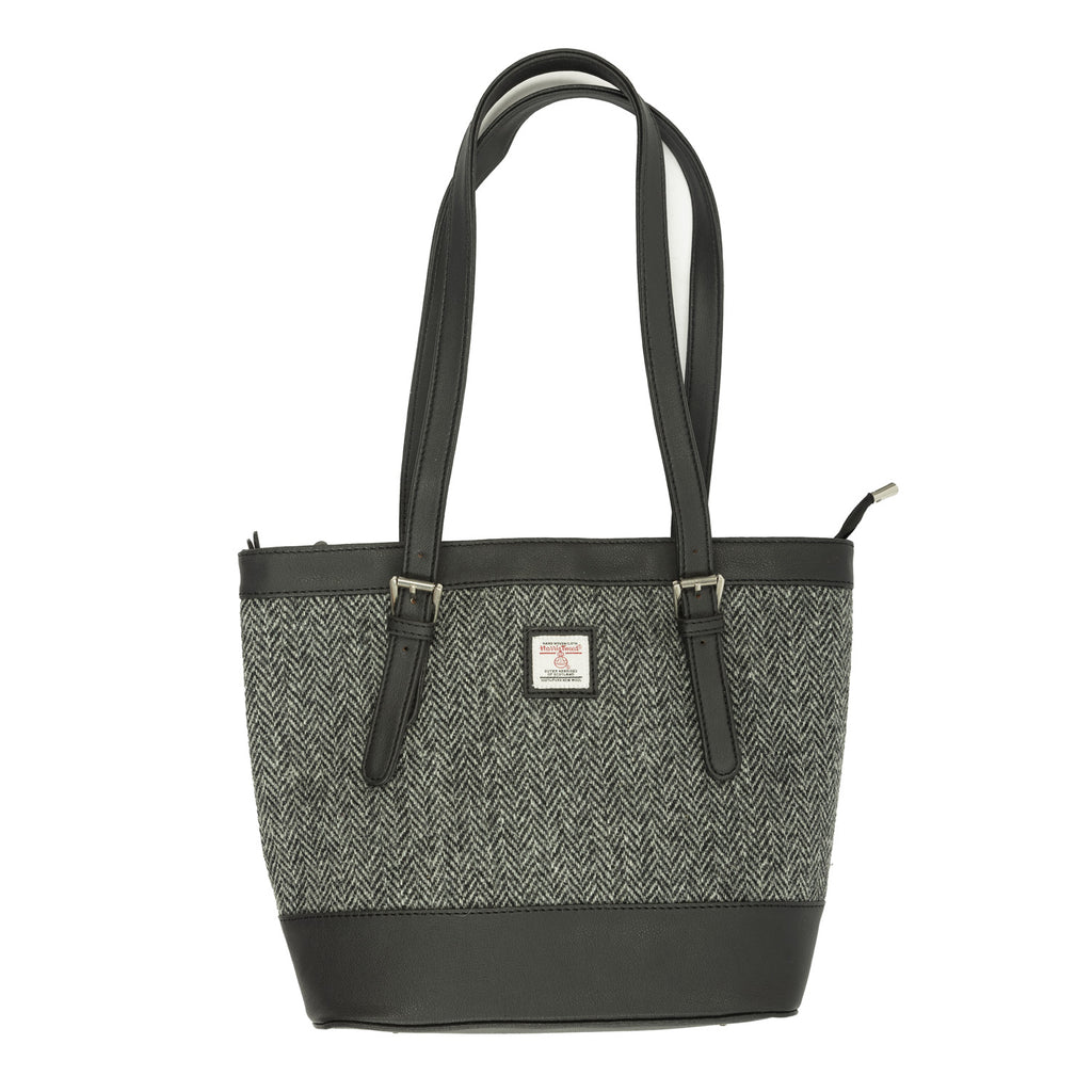 Ht Vegan Leather Tote Bag Black & White Herringbone / Black