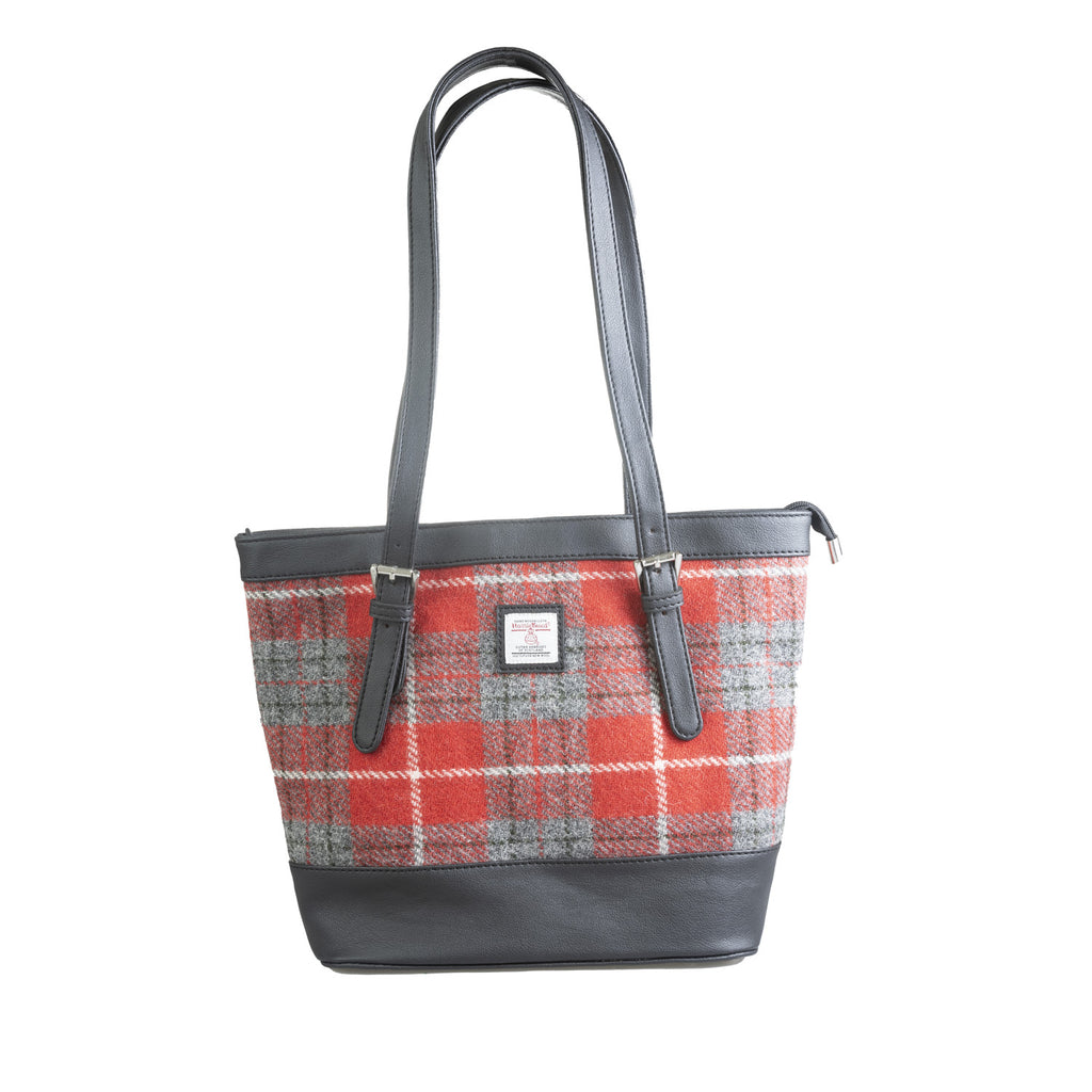 Ht Vegan Leather Tote Bag Red Check / Black