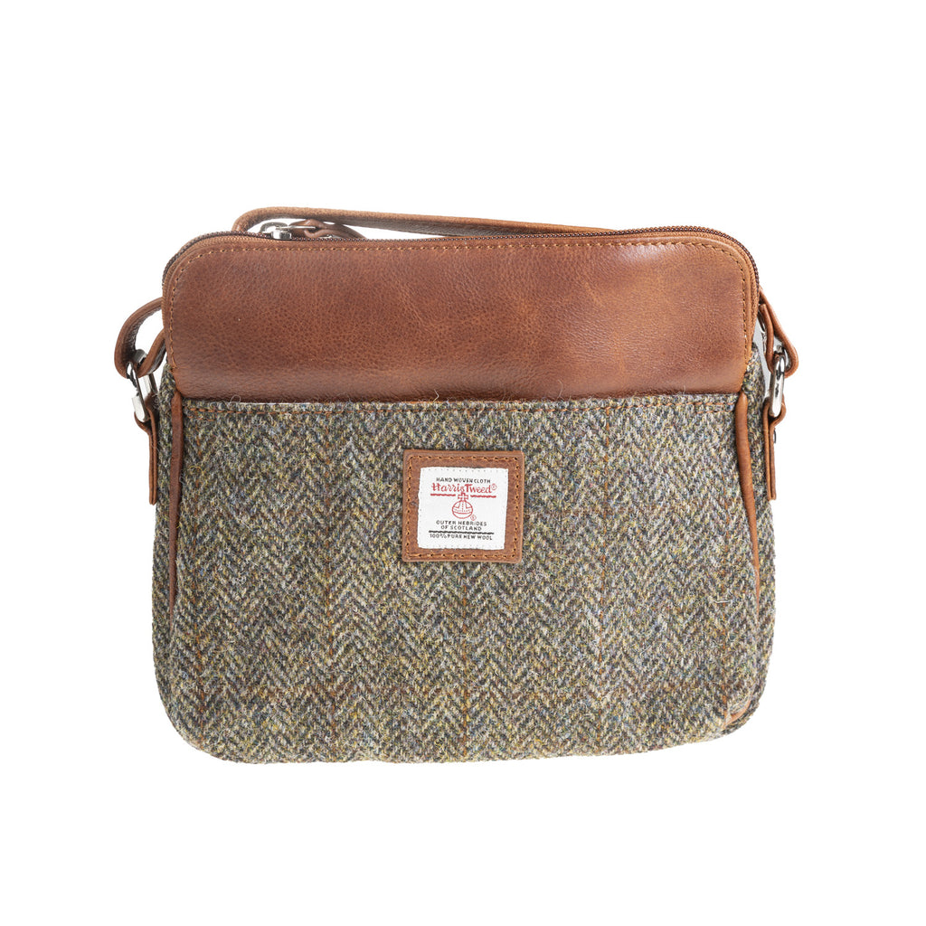 Ladies Ht Leather Cross Body Bag Brown Herringbone / Tan