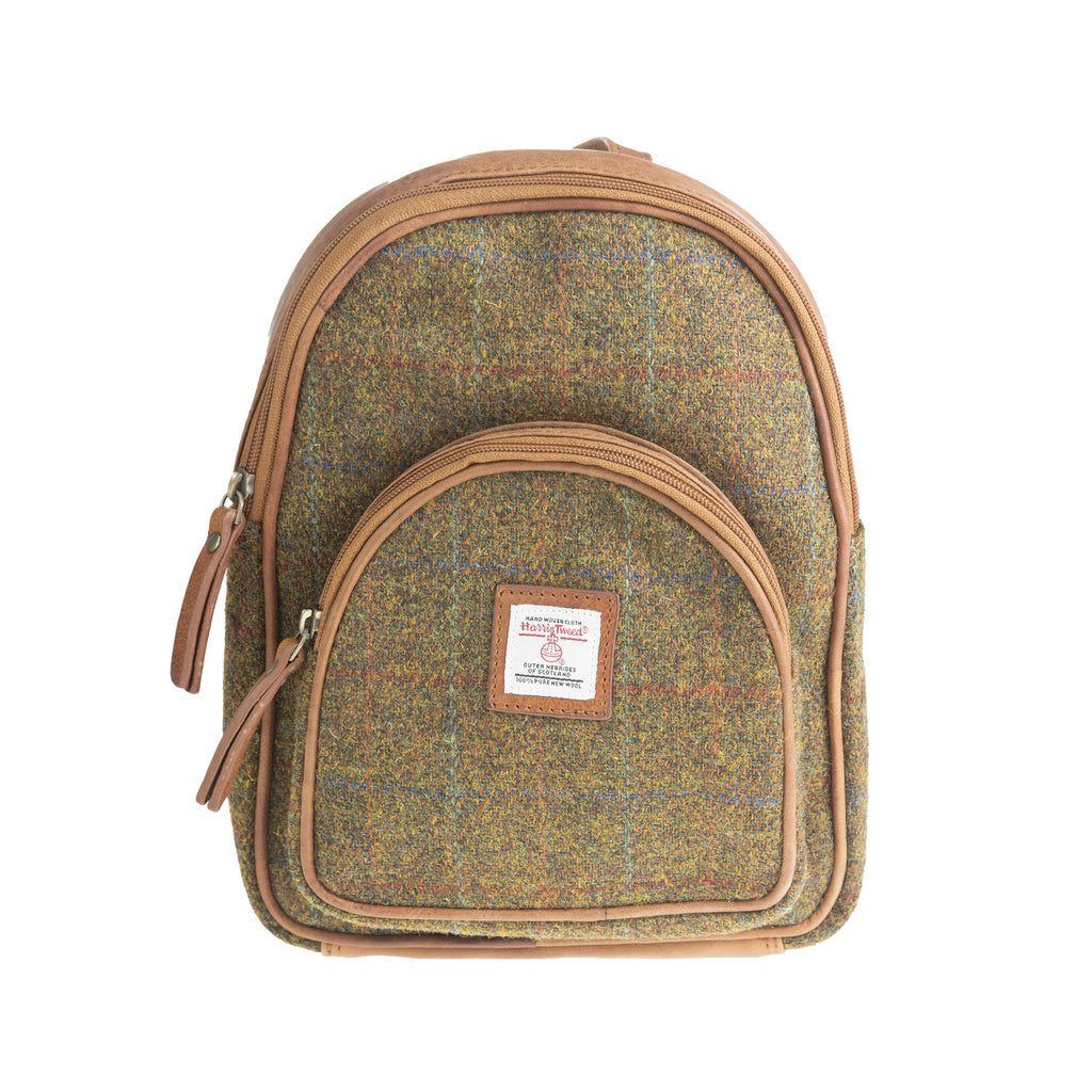 Ladies Ht Leather Zipped Backpack Autumn Brown Check / Tan
