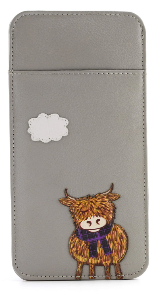 Bella Highland Cow Glasses Case Grey