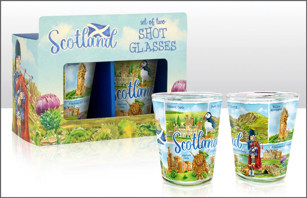 Scotland Watercolour Shot Glass Set Of 2