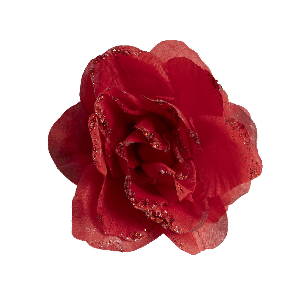 Rose On Clip With Glitter