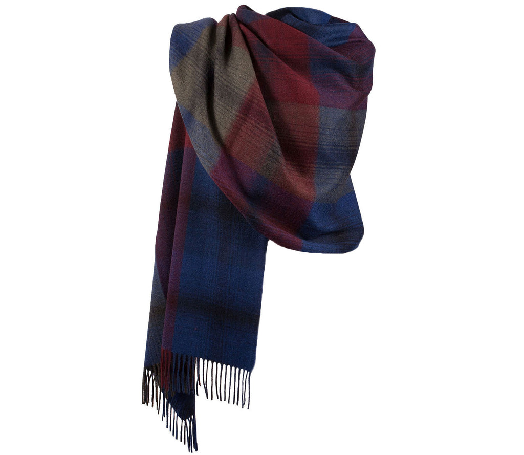 Edinburgh Lambswool Stole  Graded Block Check - Indigo Blue