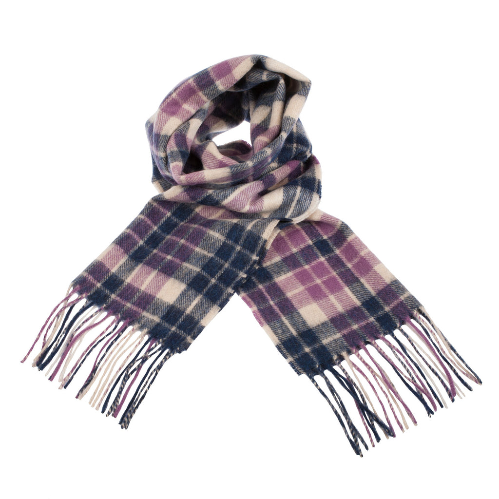 Edinburgh 100% Lambswool Scarf  Duplo Check - Navy/Purple/White