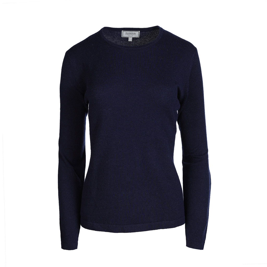 100% Cashmere Ladies Crew Neck Jumper Shark Navy