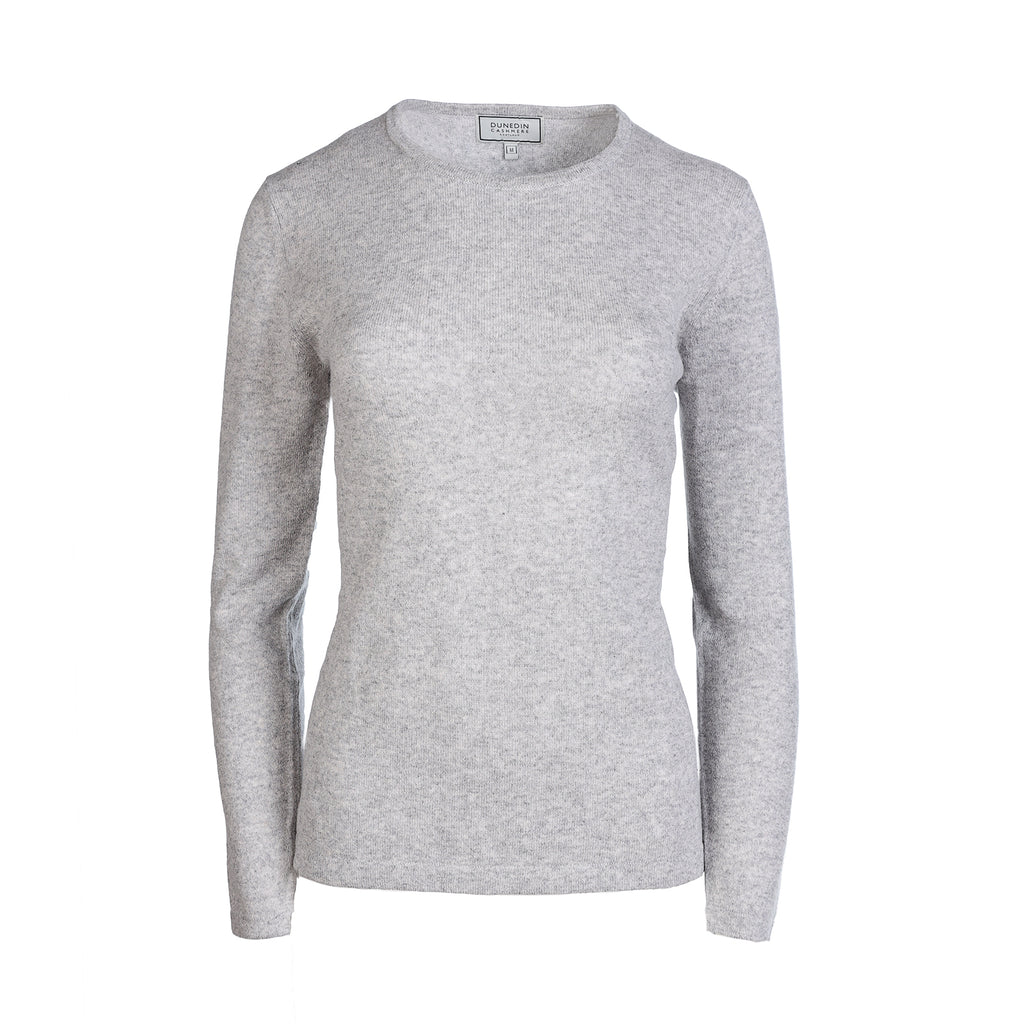 100% Cashmere Ladies Crew Neck Jumper Silver Clay
