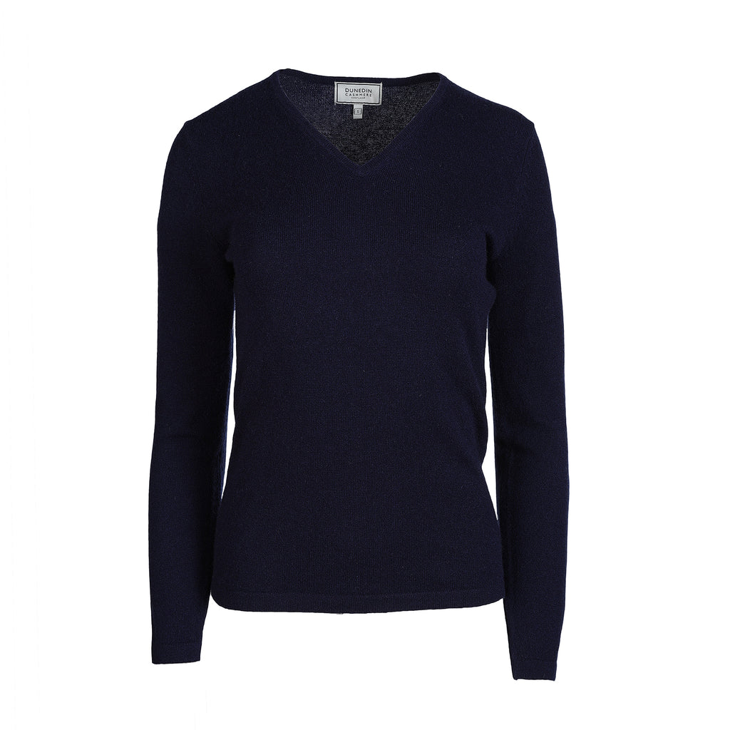 Women's 100% Cashmere V-Neck Jumper Dunedin Cashmere Navy