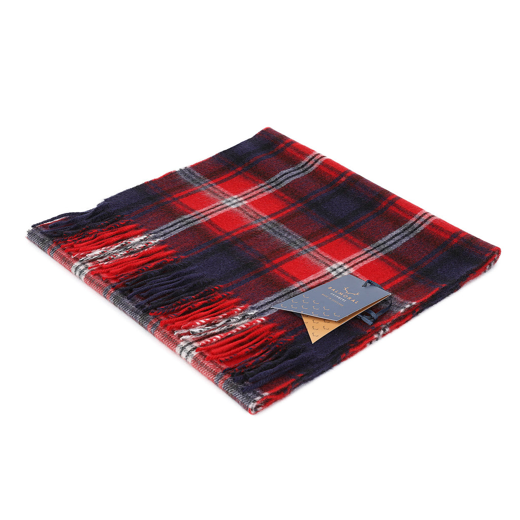 100% Cashmere Woven Scarf Dalton Black Navy Red Check