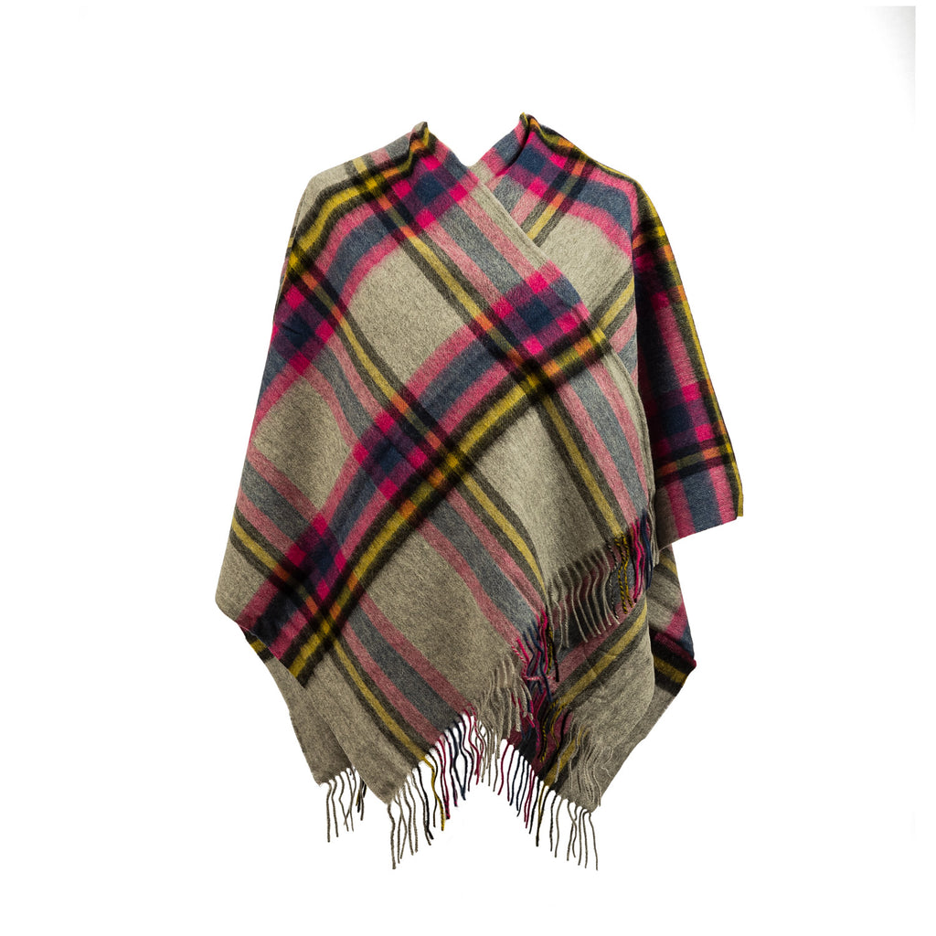 Ladies Mini Lambswool Cape Deco Check Raspberry