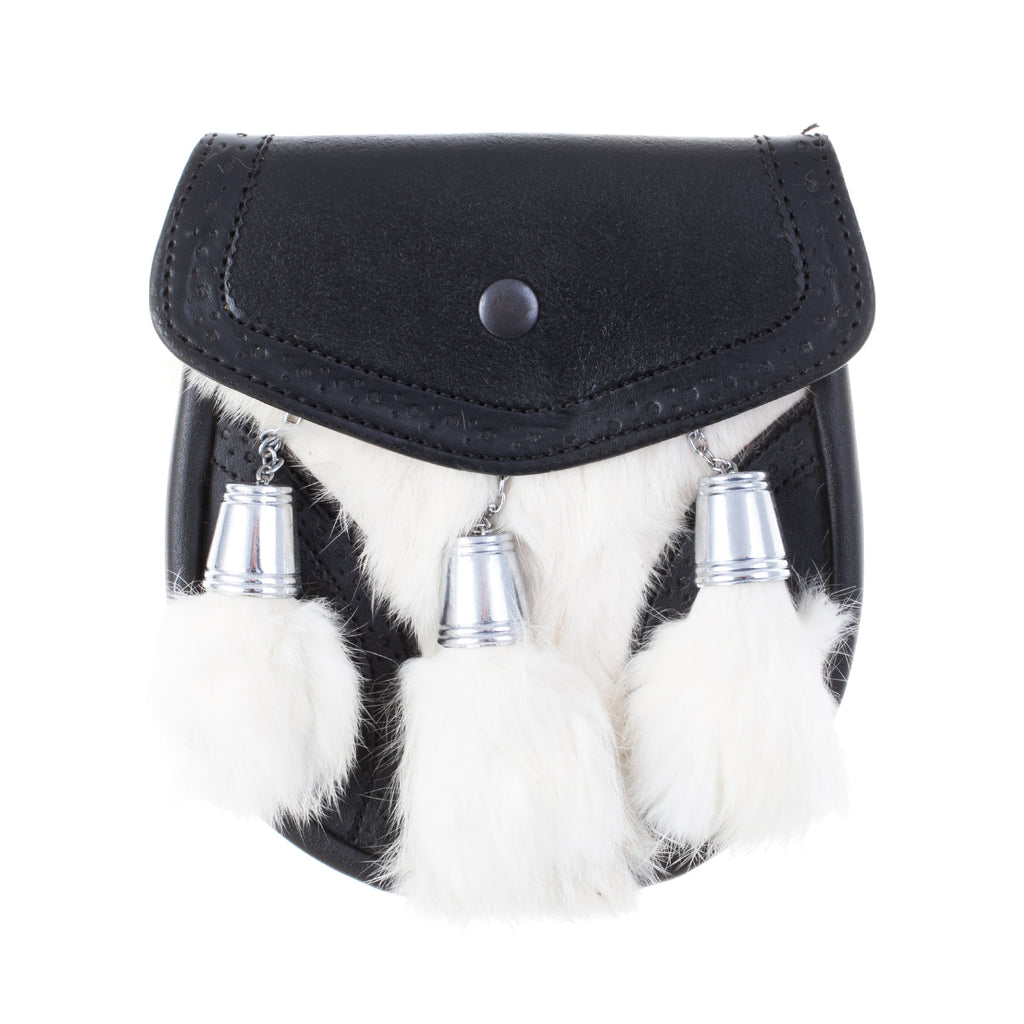 Half Dress Sporran With Leather Sides, Chrome Rabbit Fur