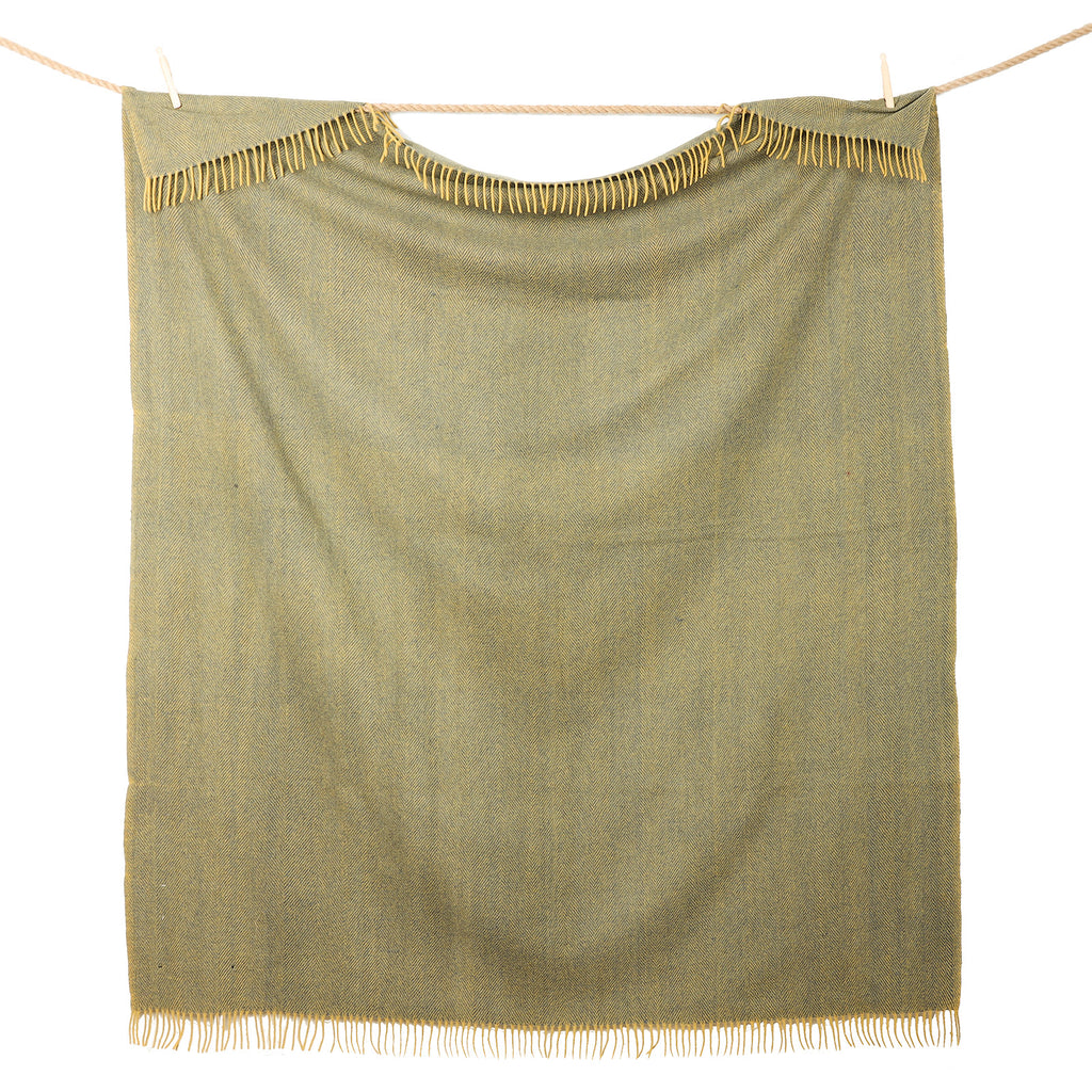 Highland Wool Blend Herringbone Blanket Navy Blue/Ochre Yellow