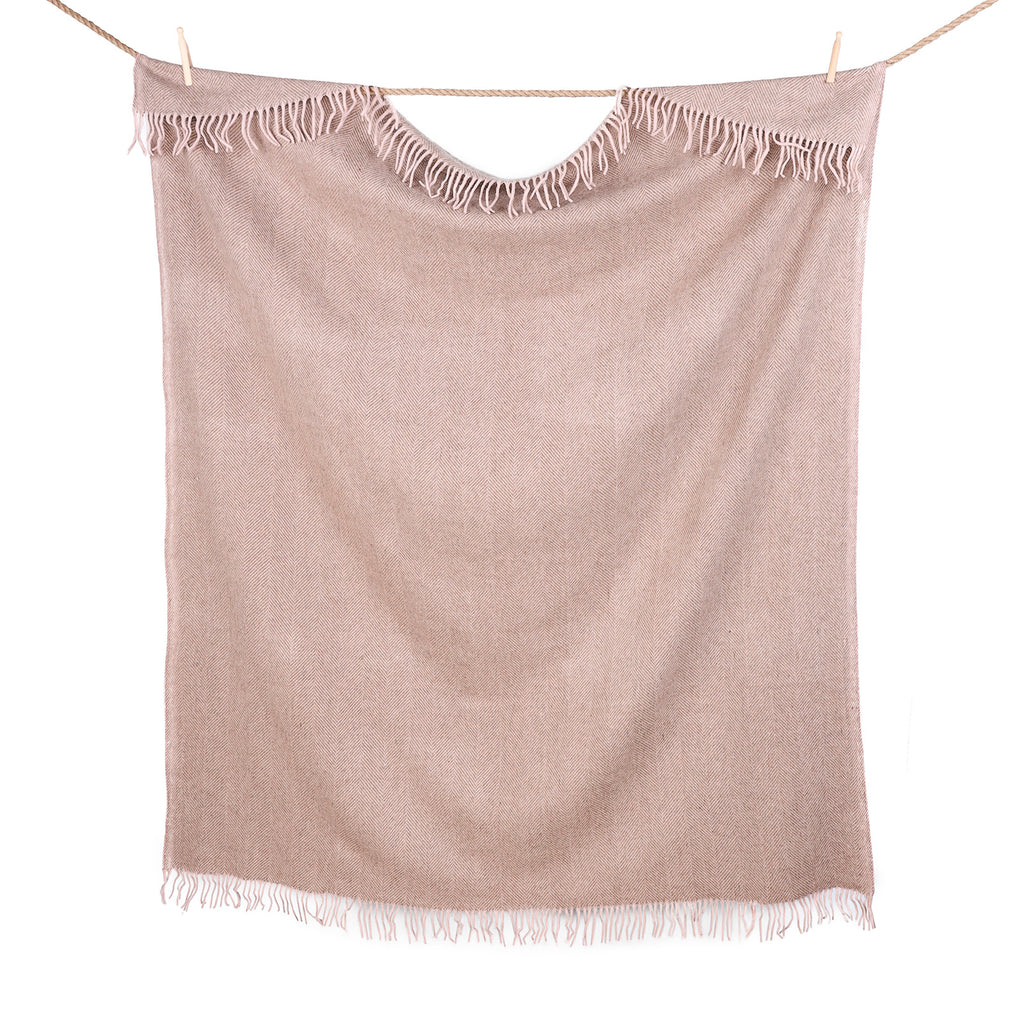 Highland Wool Blend Herringbone Blanket Pink