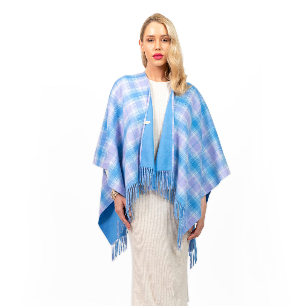 Dunedin Cashmere Double Sided Mini Cape  Borwick/Lilac Blue/Sky Blue