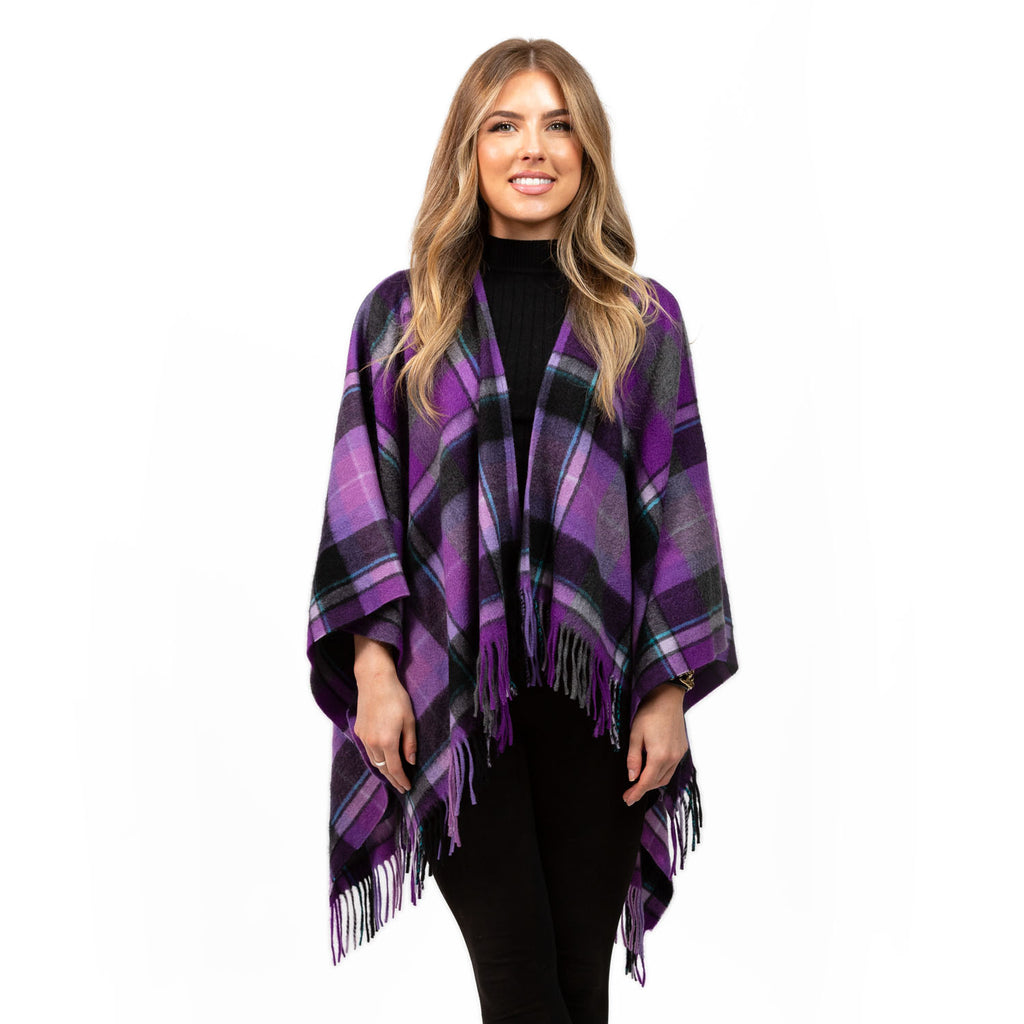 Dunedin Cashmere Big Check Mini Cape  Bruce/Purple Grey