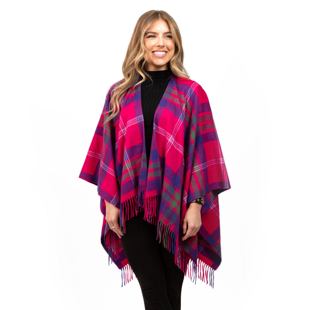 Dunedin Cashmere Big Check Mini Cape  Taransay/Pink