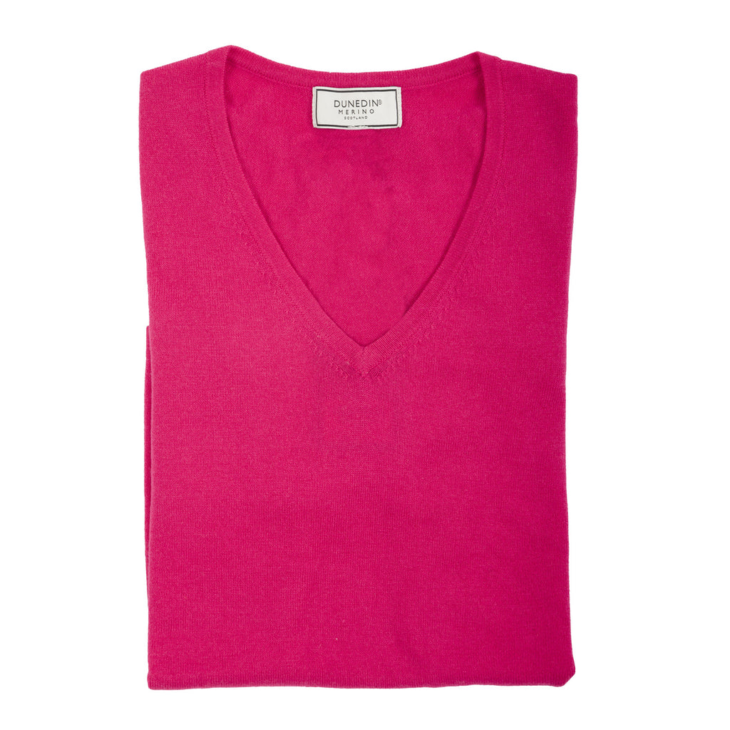 Ladies Merino Wool V Neck Jumper Lipstick