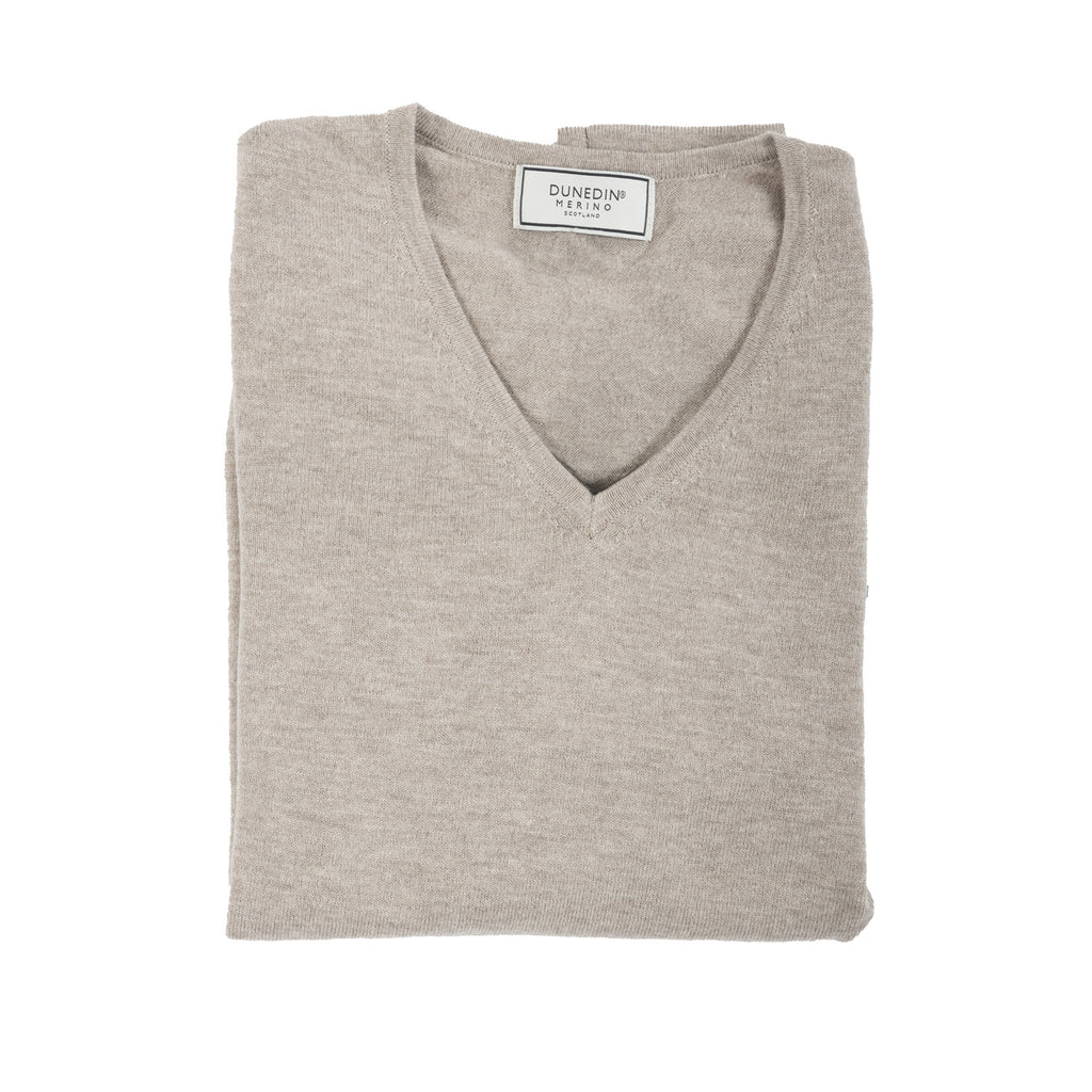 Ladies Merino Wool V Neck Jumper Toast