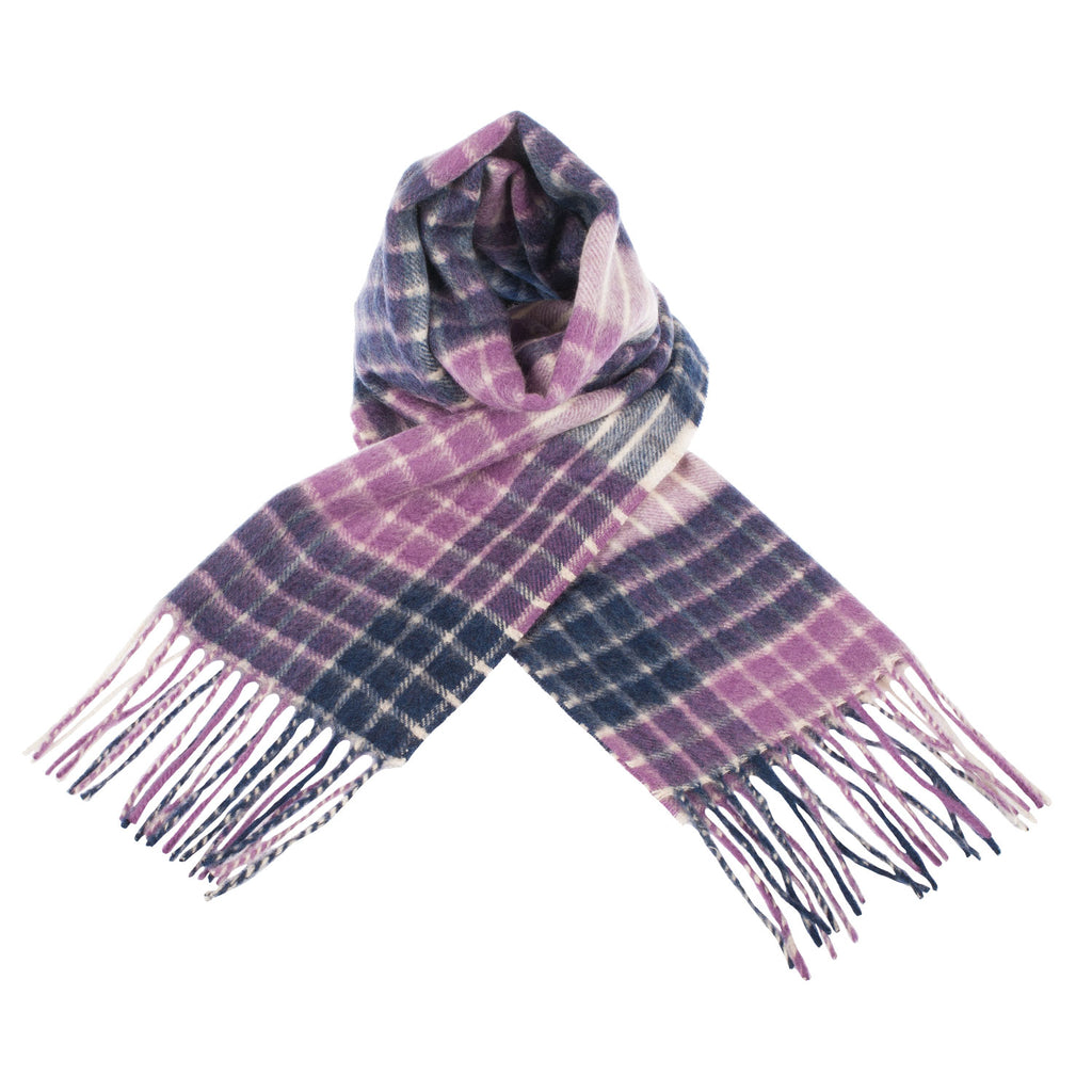 New Blue Label Edinburgh Cashmere Scarf  Highlight Chequer - Navy/Burgundy