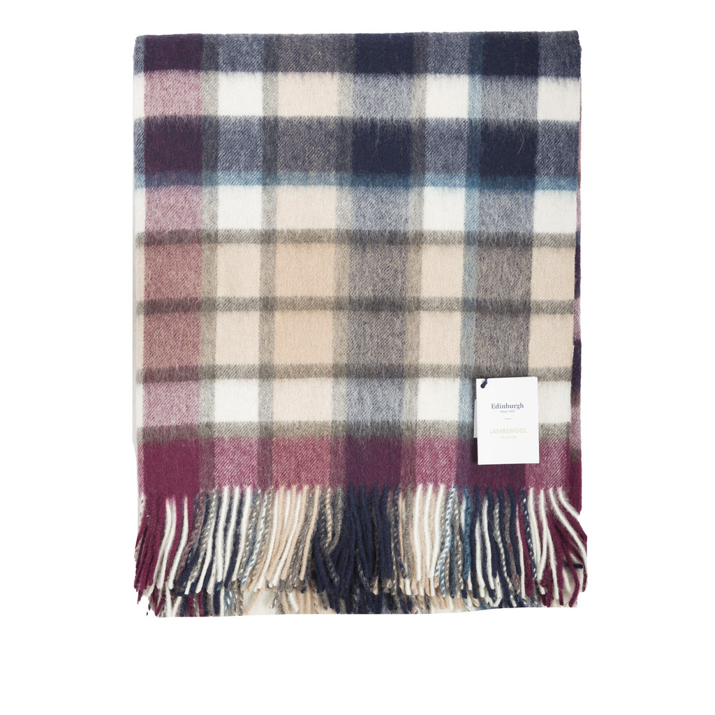 100% Lambswool Blanket Artillery Check Navy/Camo