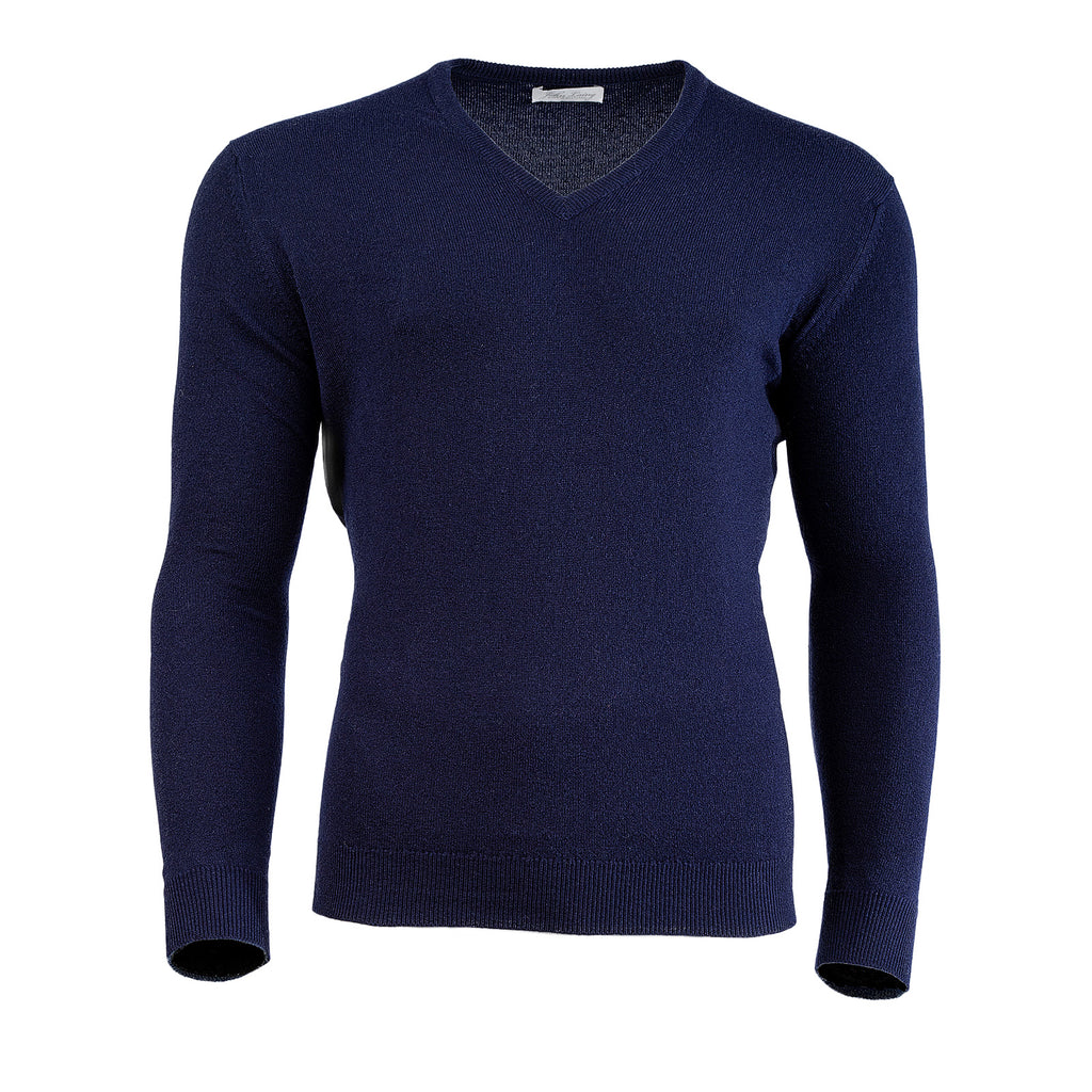 Men's 100% Cashmere V-Neck Jumper John Laing British Blue