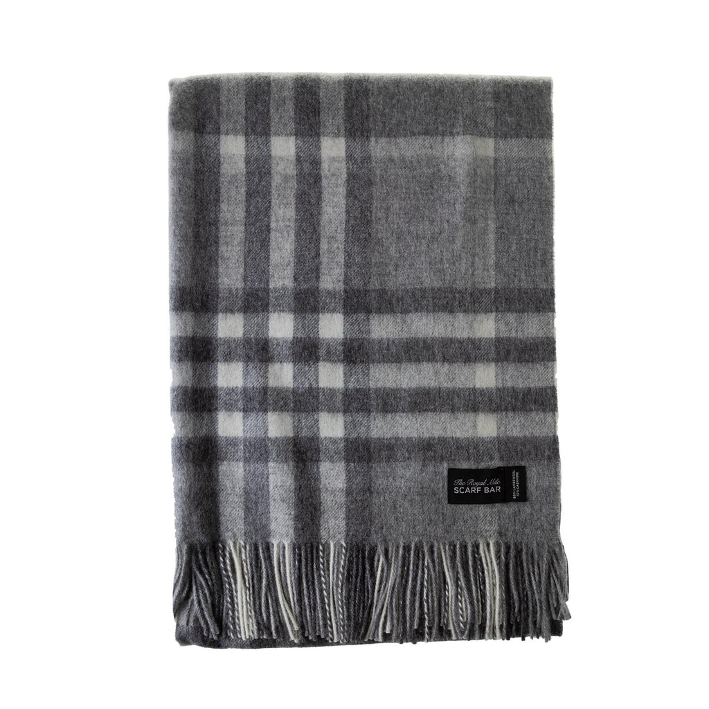 Chequer Cashmere Blend Blanket  Grey