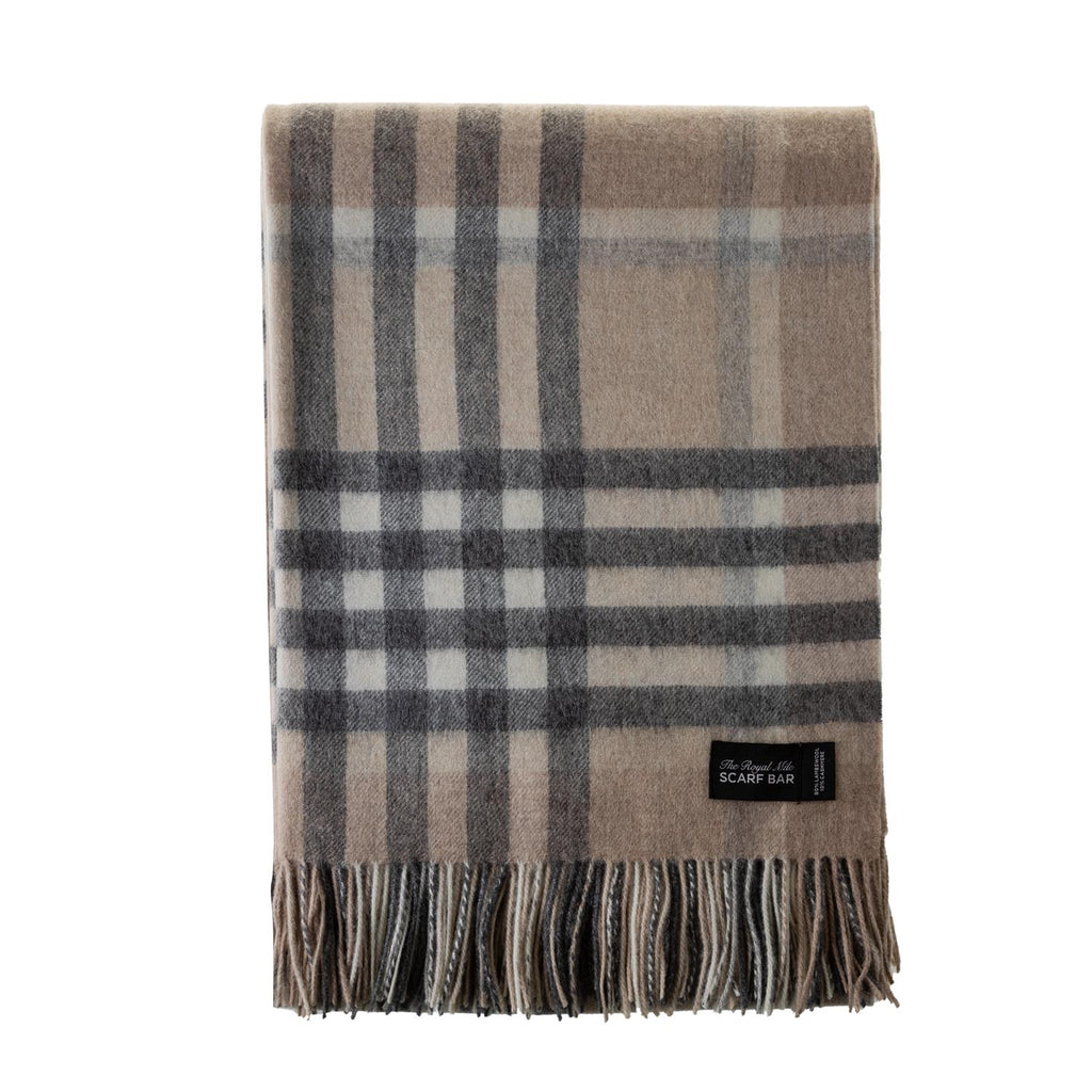 Chequer Cashmere Blend Blanket  Natural