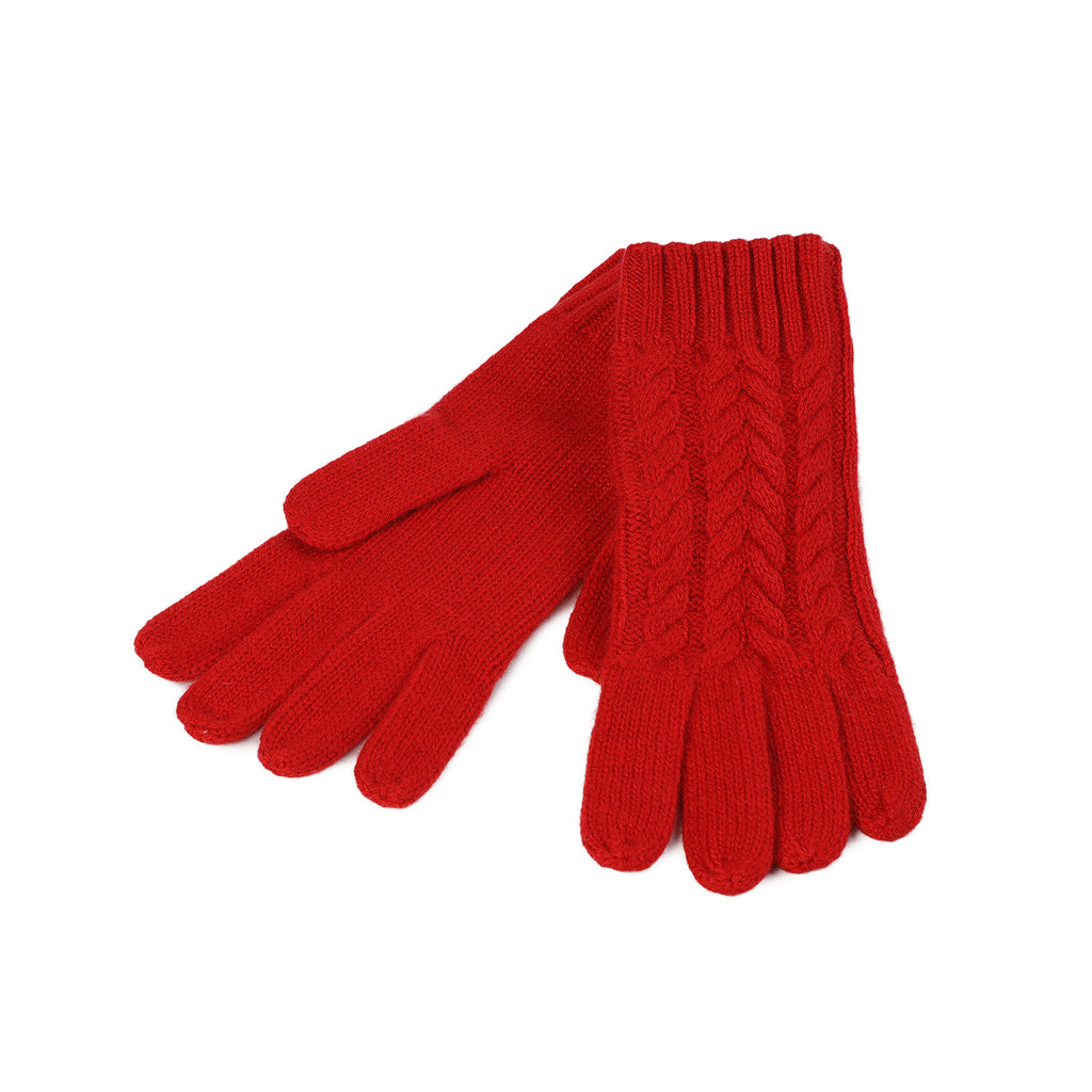 100% Cashmere Ladies Cable Glove Cardinal