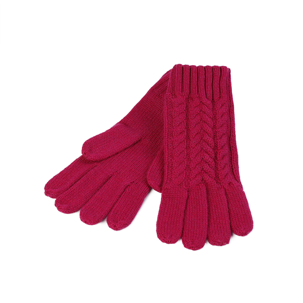 100% Cashmere Ladies Cable Glove Fuchsia