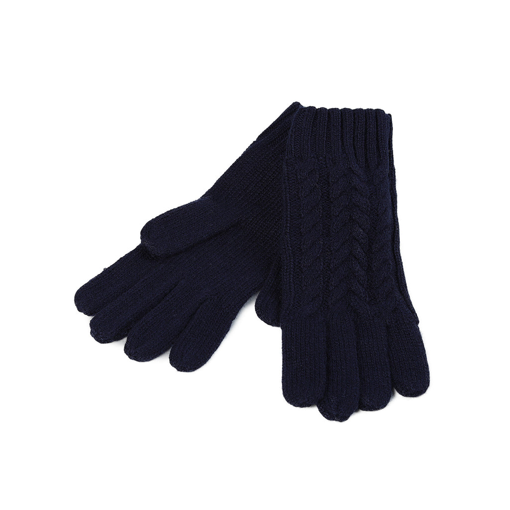 100% Cashmere Ladies Cable Glove Navy