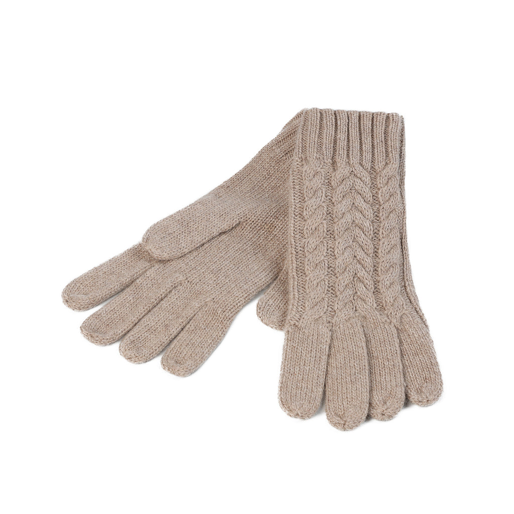 100% Cashmere Ladies Cable Glove Sand Beige