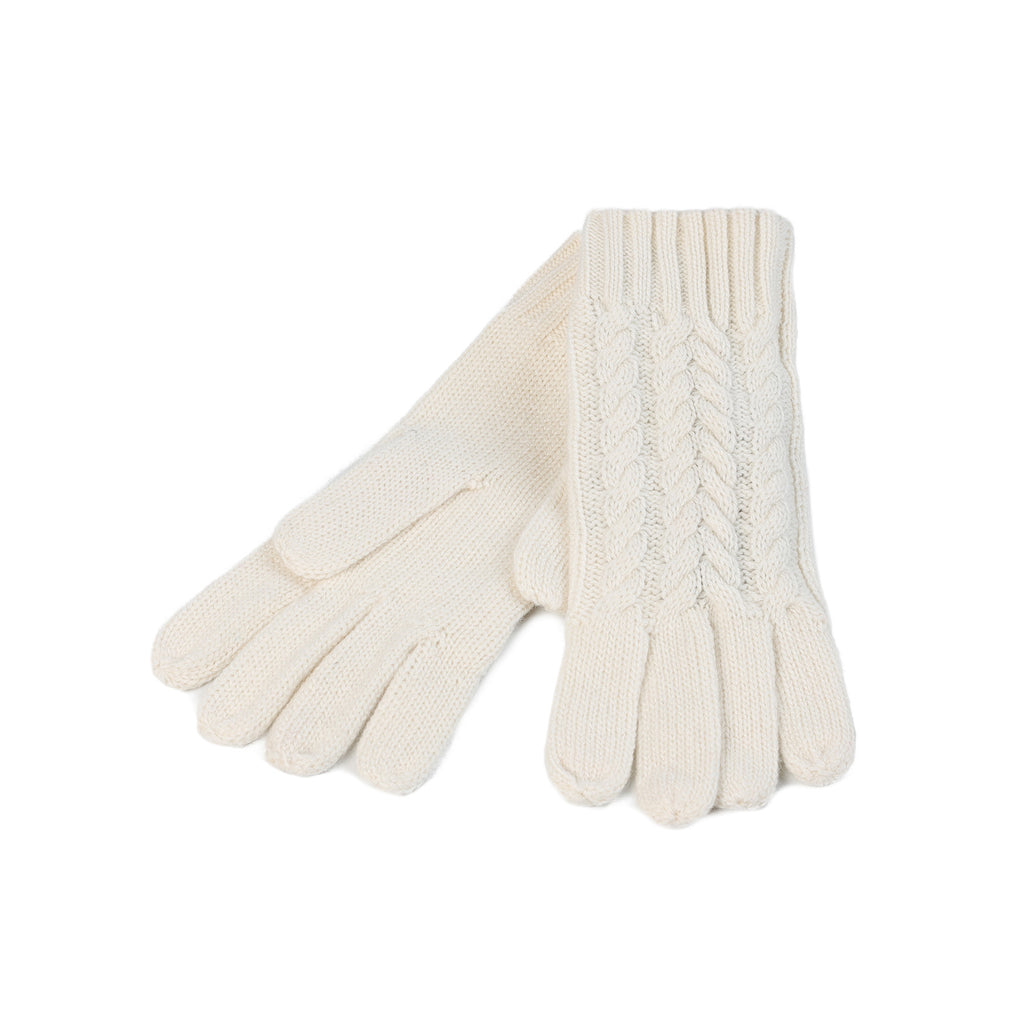 100% Cashmere Ladies Cable Glove White