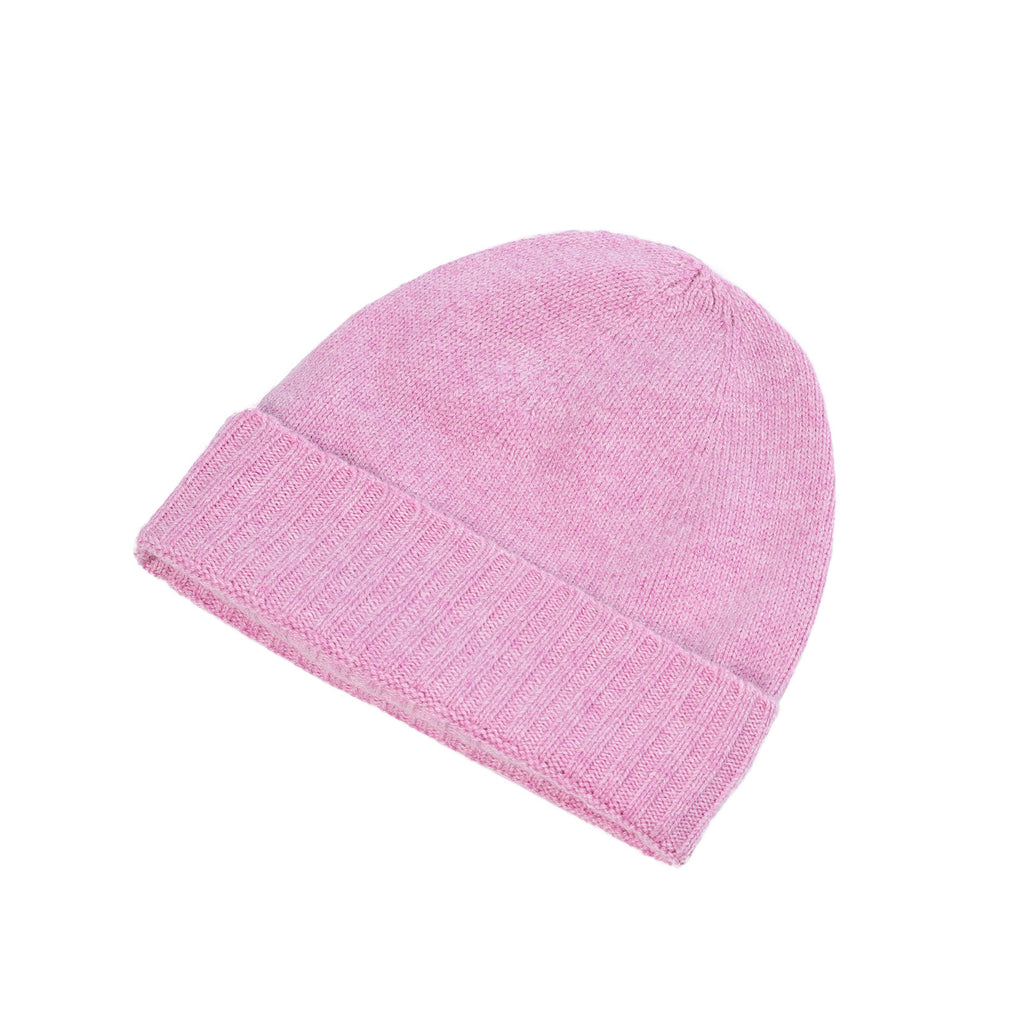 Plain Knit Ladies Beanie Rib Turn Up Marl Lilac
