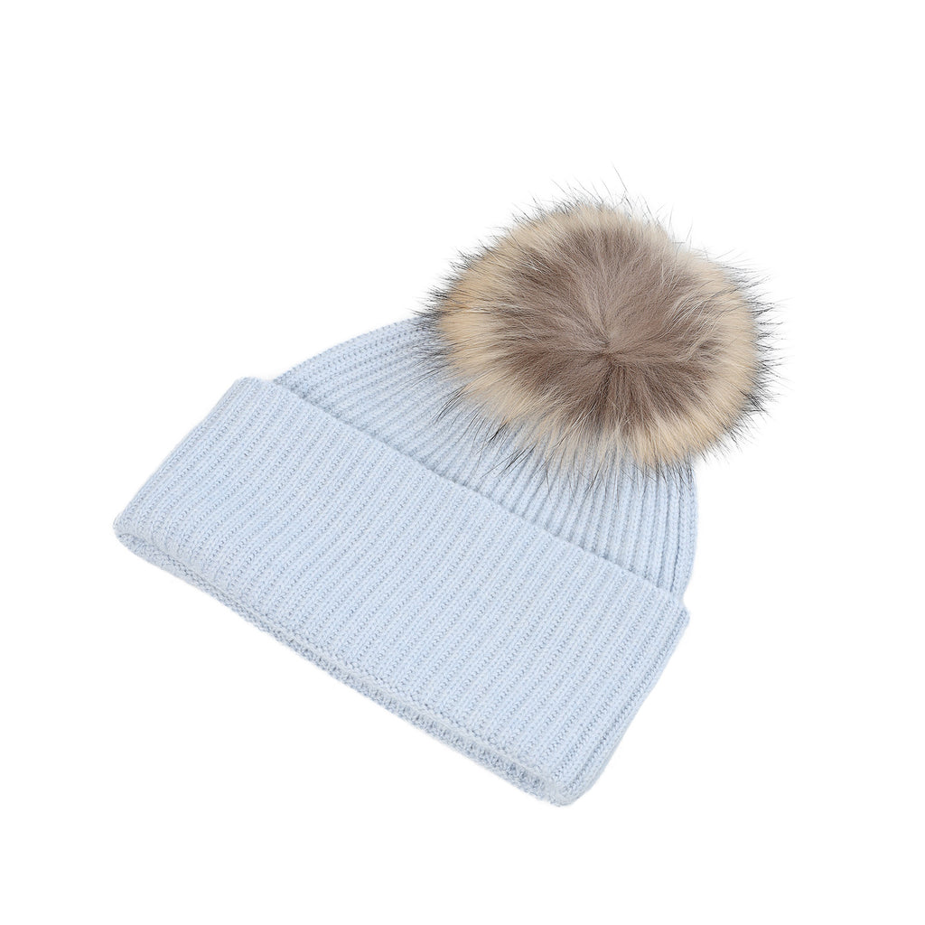 Luxury Rib Deep Turn Up Ladies Beanie Baby Blue