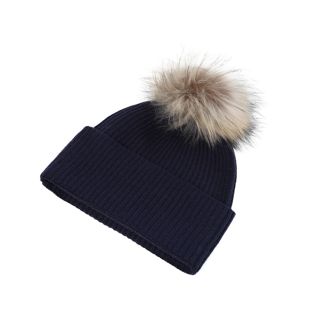Luxury Rib Deep Turn Up Ladies Beanie Navy