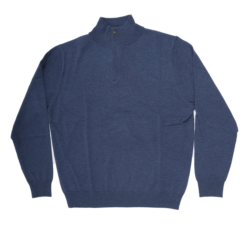 100% Merino Gents 1/2 Zip Sweater Denim